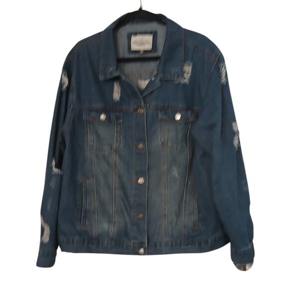 Ashley Vintage Charm Jackets & Blazers - Ashley Vintage Charm Jacket 2X Denim Distressed Ripped Inside Pocket Dark Wash